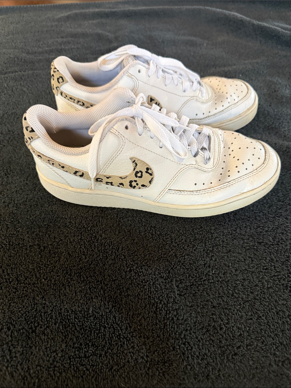 Nike Court Vision low top White Sneakers with Leopard Swoosh